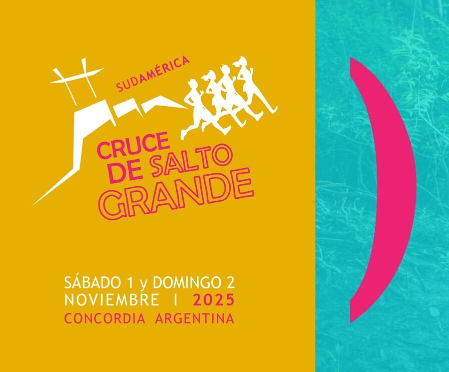 Corredor cruzando el Lago Salto Grande en la carrera Cruce de Salto Grande 2025, Concordia, Entre Ríos